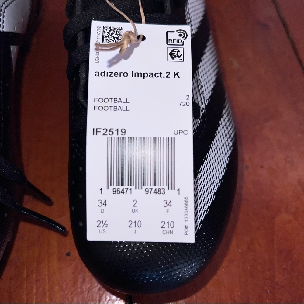 ***NWT***Adidas Adizero Impact Youth Black & White Football Cleats - Picture 10 of 11